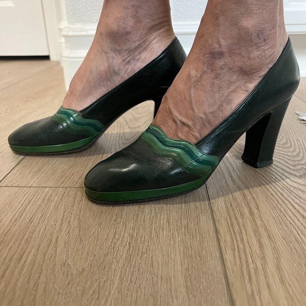 Vintage Mishelle of Roma Green leather pumps - Picture 4 of 11